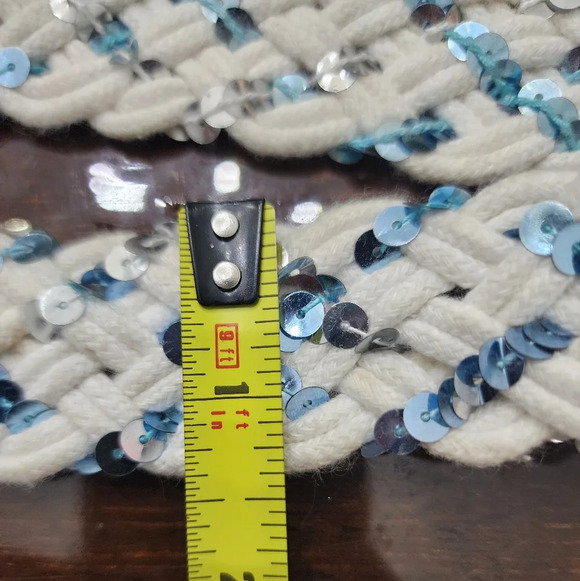 👸👖🩳  White Braided D-ring Belt with blue & silver sequins - Picture 5 of 13